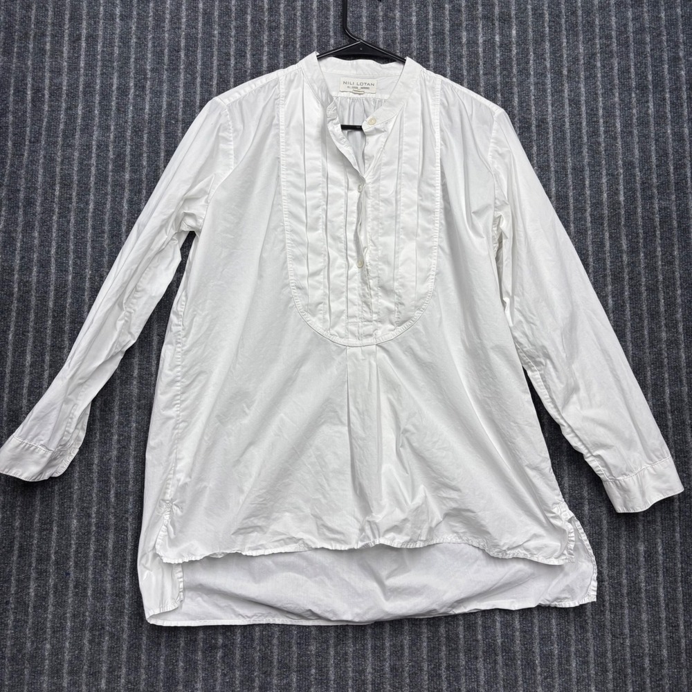 Nili Lotan Womens Tuxedo Shirt Size M White Cotton Pleated Bib Band Blouse